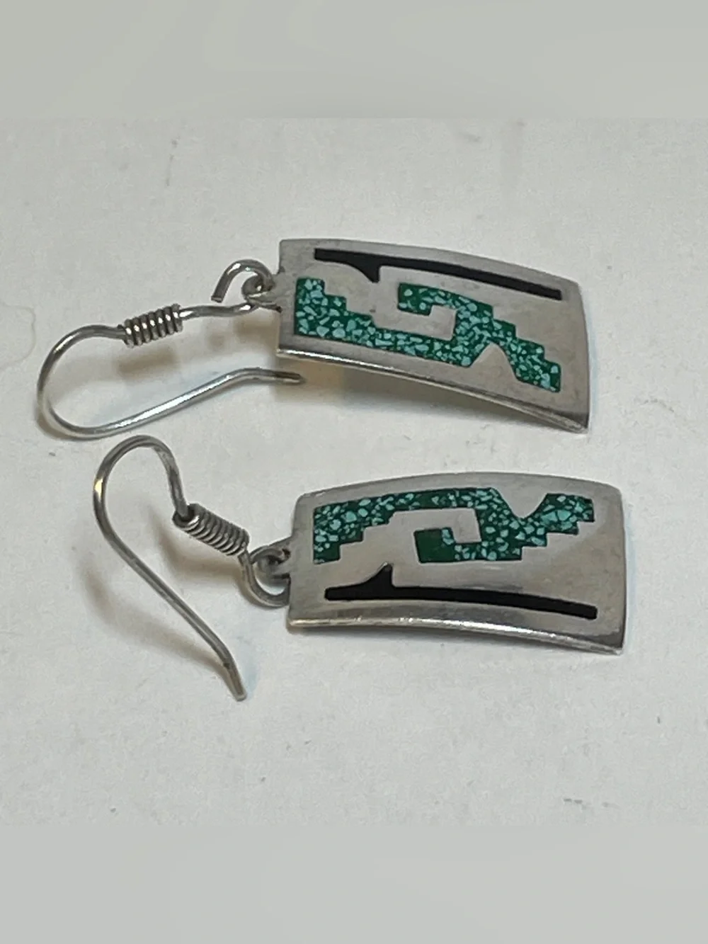 VTG 925 Taxco Mexico Sterling Silver Crushed Turquoise Dangle Earrings TV6 4.5g